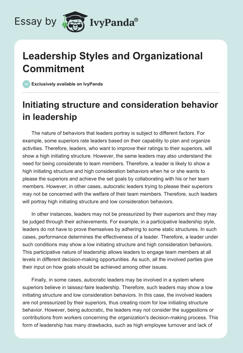 Leadership Styles and Organizational Commitment. Page 1