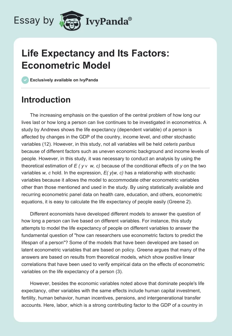 Life Expectancy and Its Factors: Econometric Model. Page 1