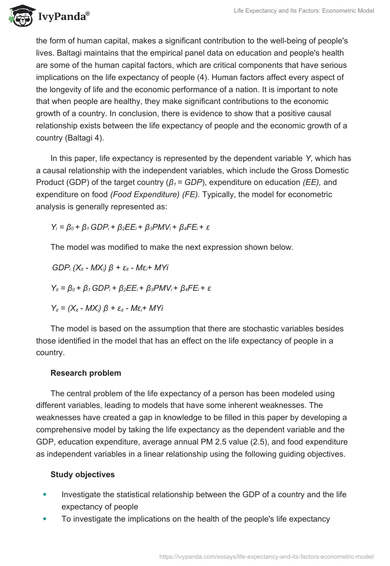Life Expectancy and Its Factors: Econometric Model. Page 2
