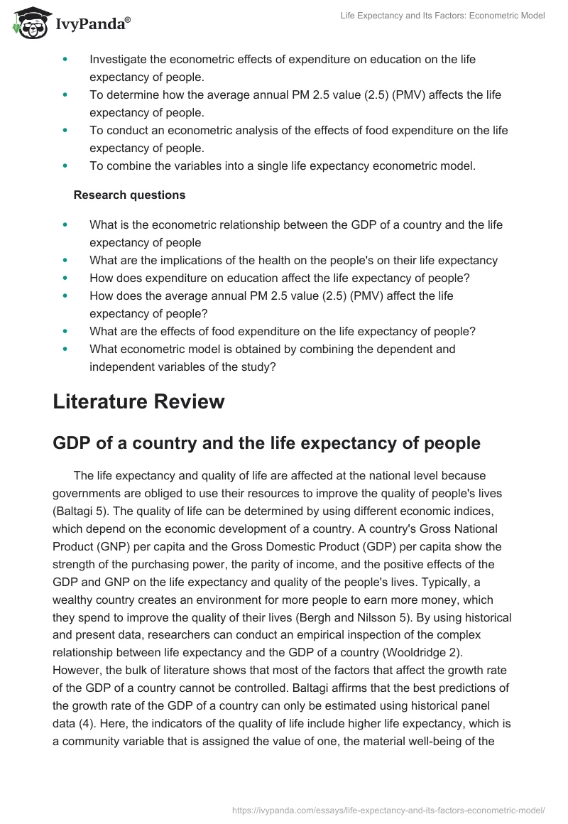 Life Expectancy and Its Factors: Econometric Model. Page 3