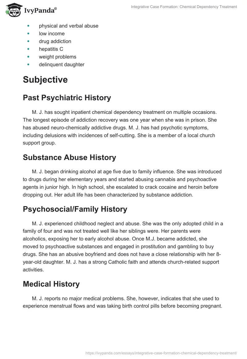 Integrative Case Formation: Chemical Dependency Treatment. Page 2