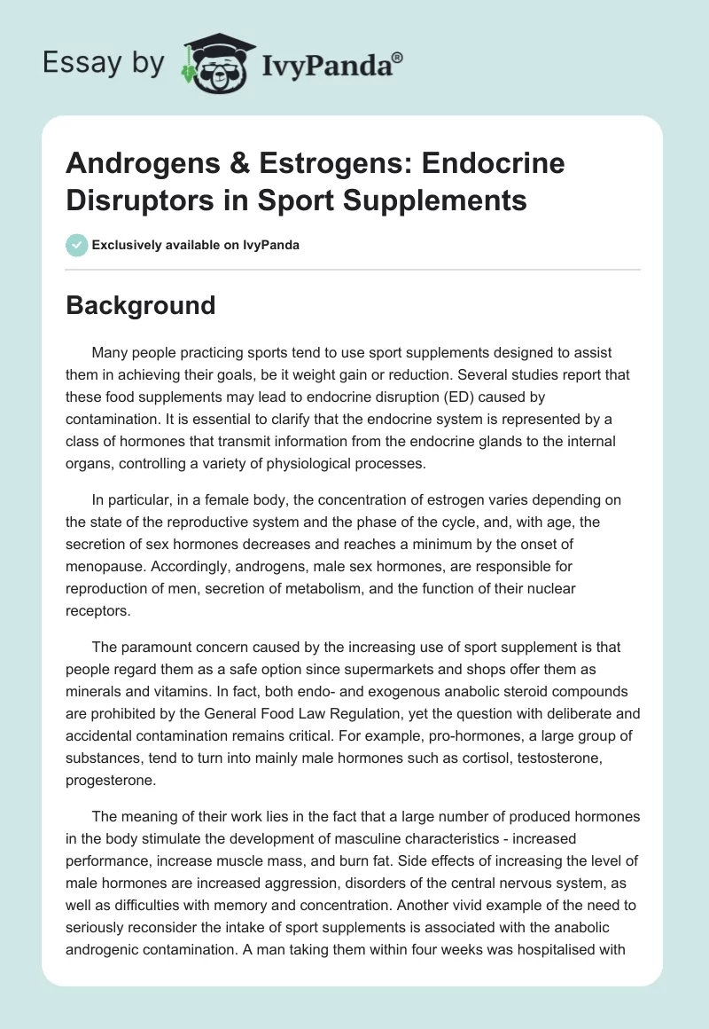 Androgens & Estrogens: Endocrine Disruptors in Sport Supplements. Page 1