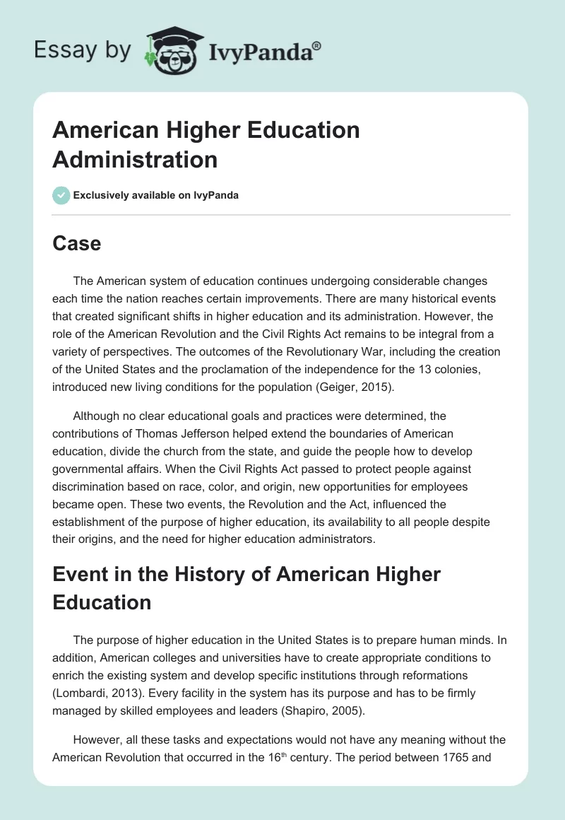 American Higher Education Administration. Page 1