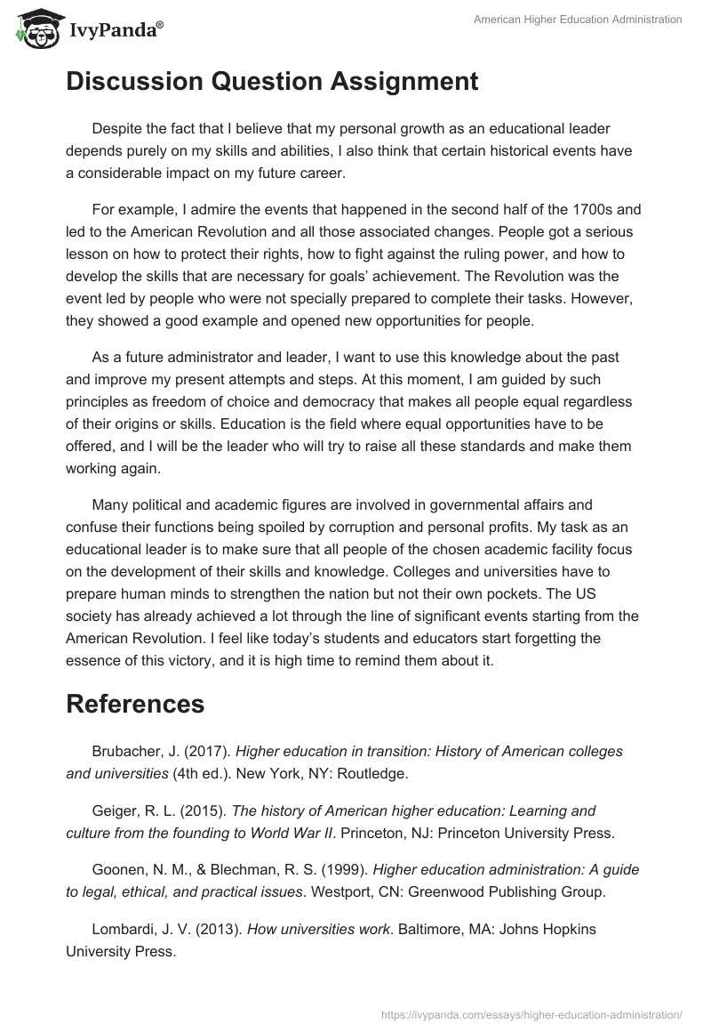 American Higher Education Administration. Page 4
