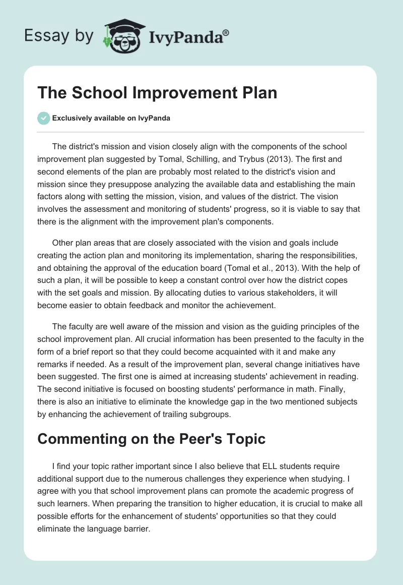 The School Improvement Plan. Page 1