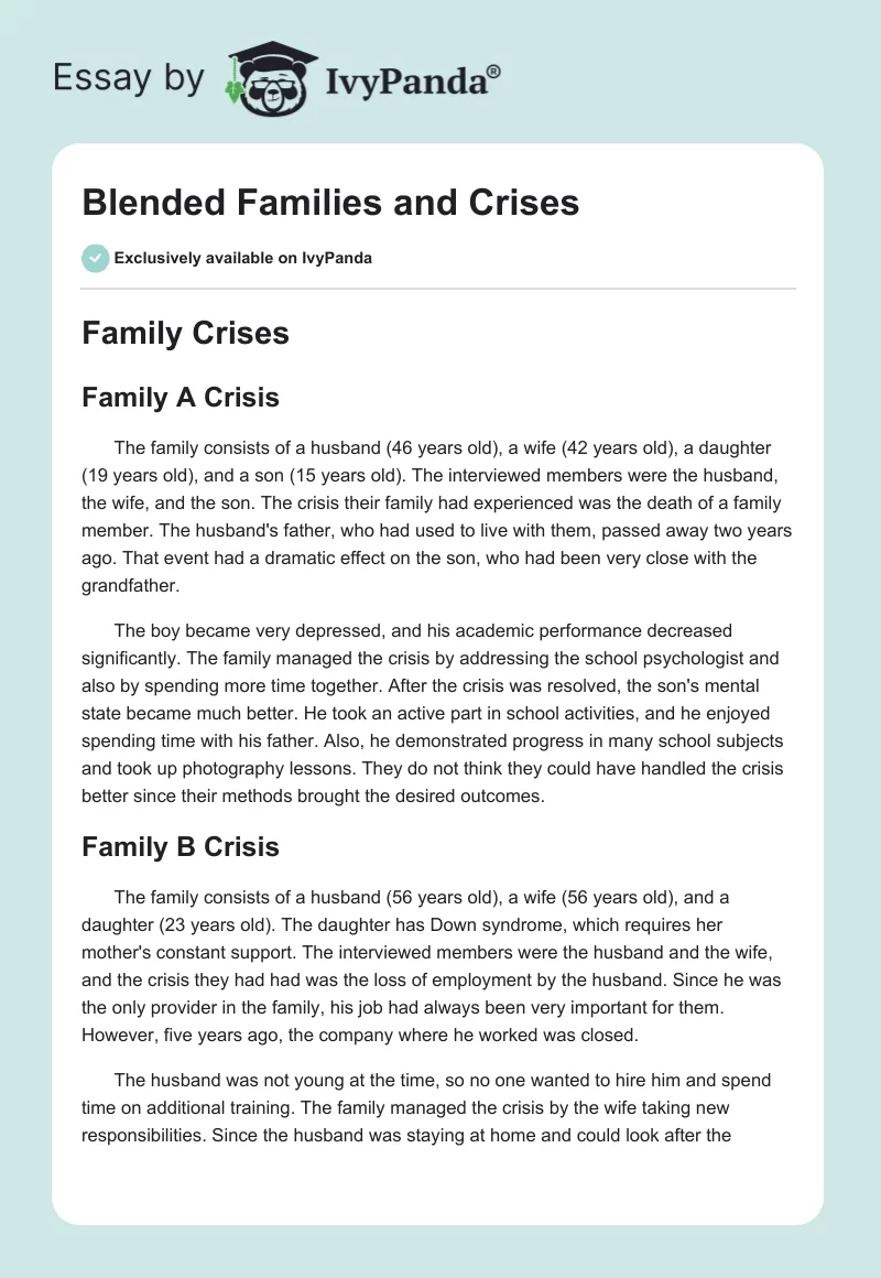 Blended Families and Crises. Page 1