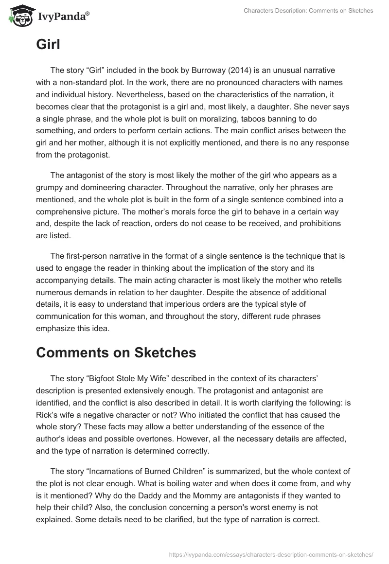 Characters Description: Comments on Sketches. Page 2