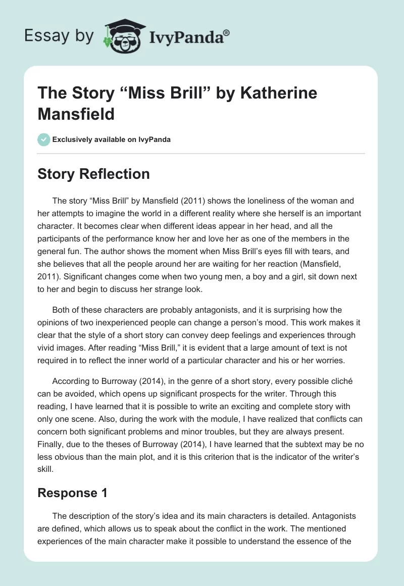 The Story “Miss Brill” by Katherine Mansfield. Page 1