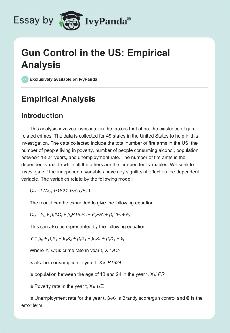 Gun Control in the US: Empirical Analysis. Page 1