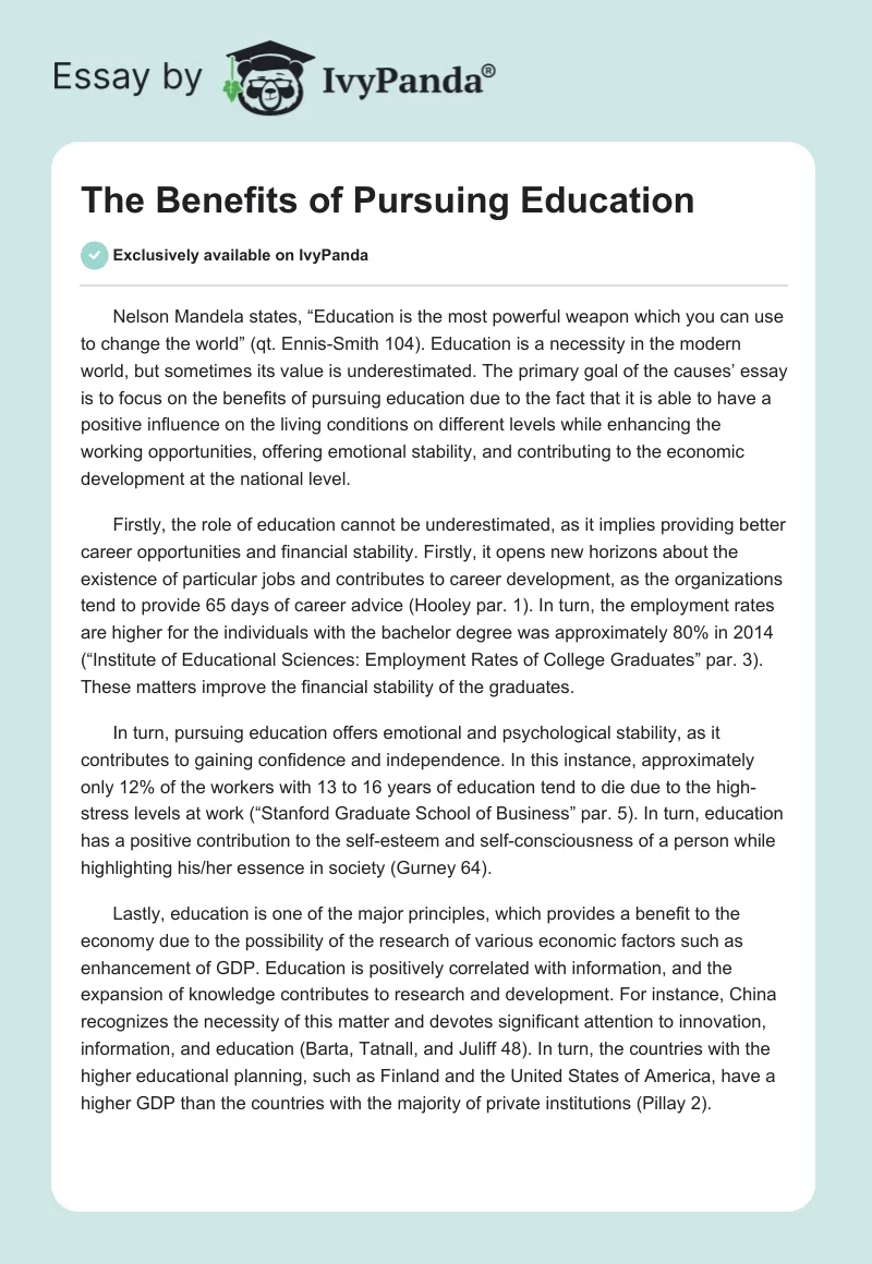 The Benefits of Pursuing Education. Page 1