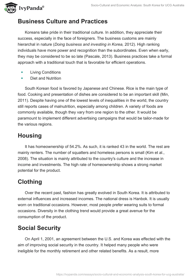 Socio-Cultural and Economic Analysis: South Korea for UCG Australia. Page 3