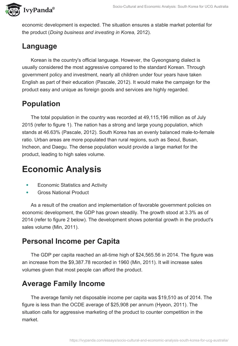 Socio-Cultural and Economic Analysis: South Korea for UCG Australia. Page 4