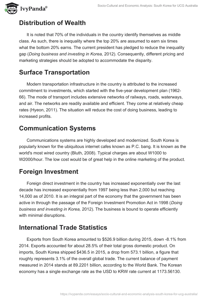 Socio-Cultural and Economic Analysis: South Korea for UCG Australia. Page 5