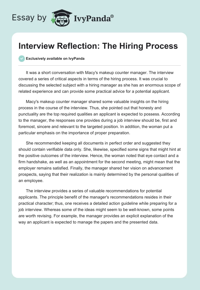 Interview Reflection: The Hiring Process. Page 1