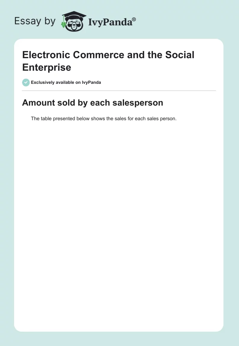 Electronic Commerce and the Social Enterprise. Page 1