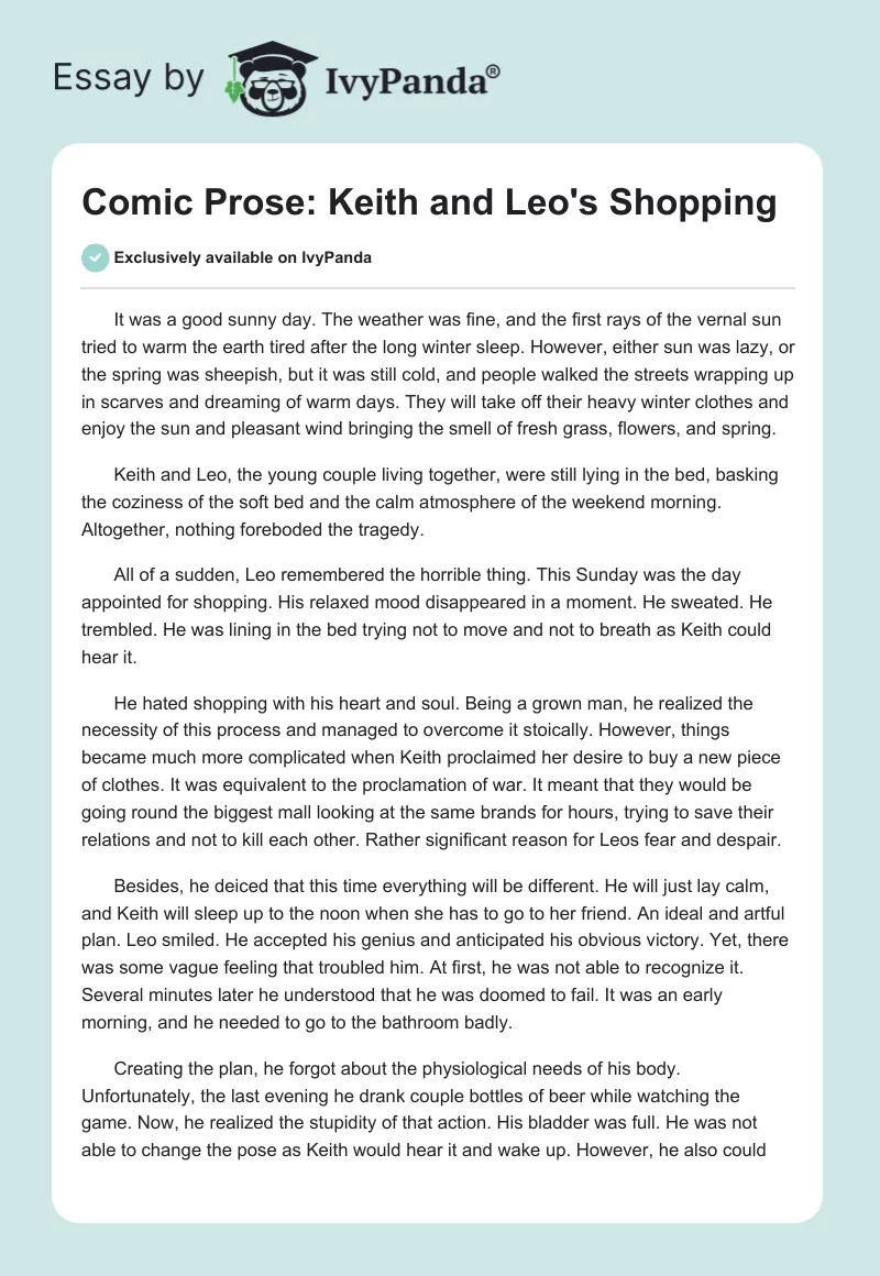 Comic Prose: Keith and Leo's Shopping. Page 1