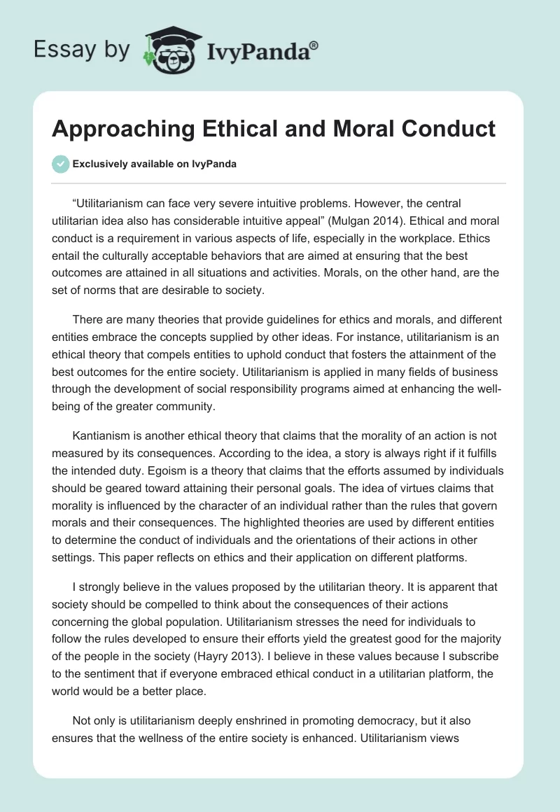 Approaching Ethical and Moral Conduct. Page 1