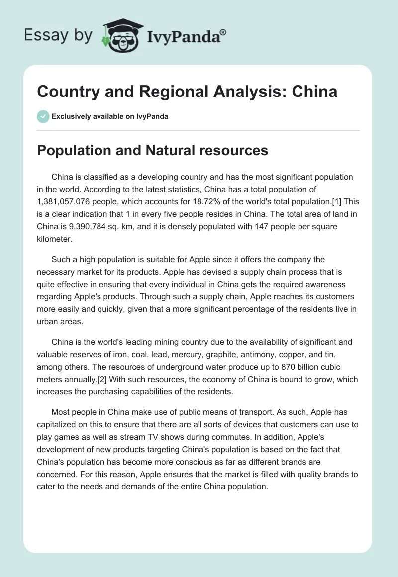 Country and Regional Analysis: China. Page 1