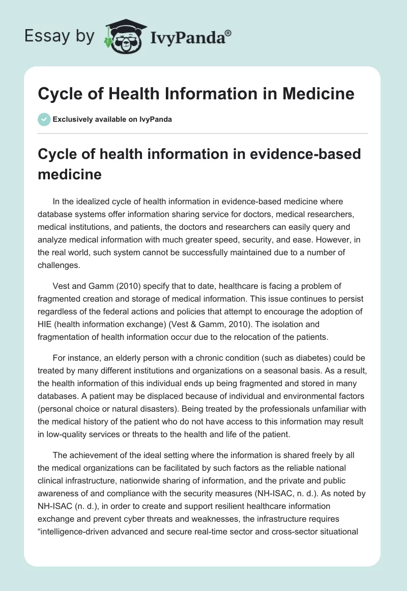 Cycle of Health Information in Medicine. Page 1