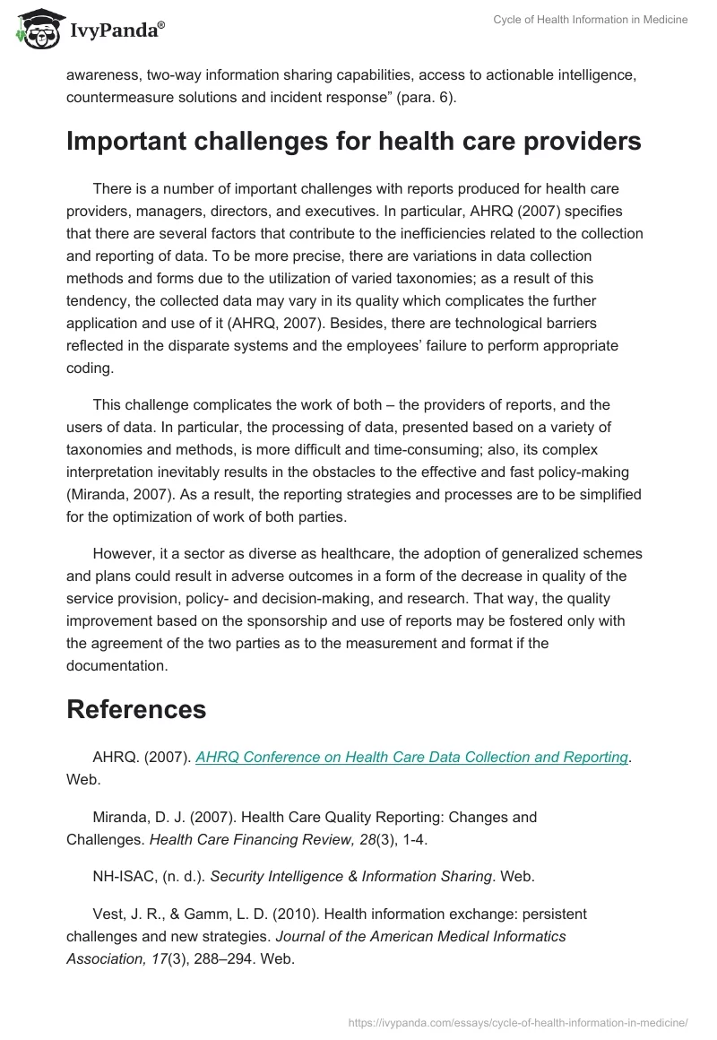 Cycle of Health Information in Medicine. Page 2