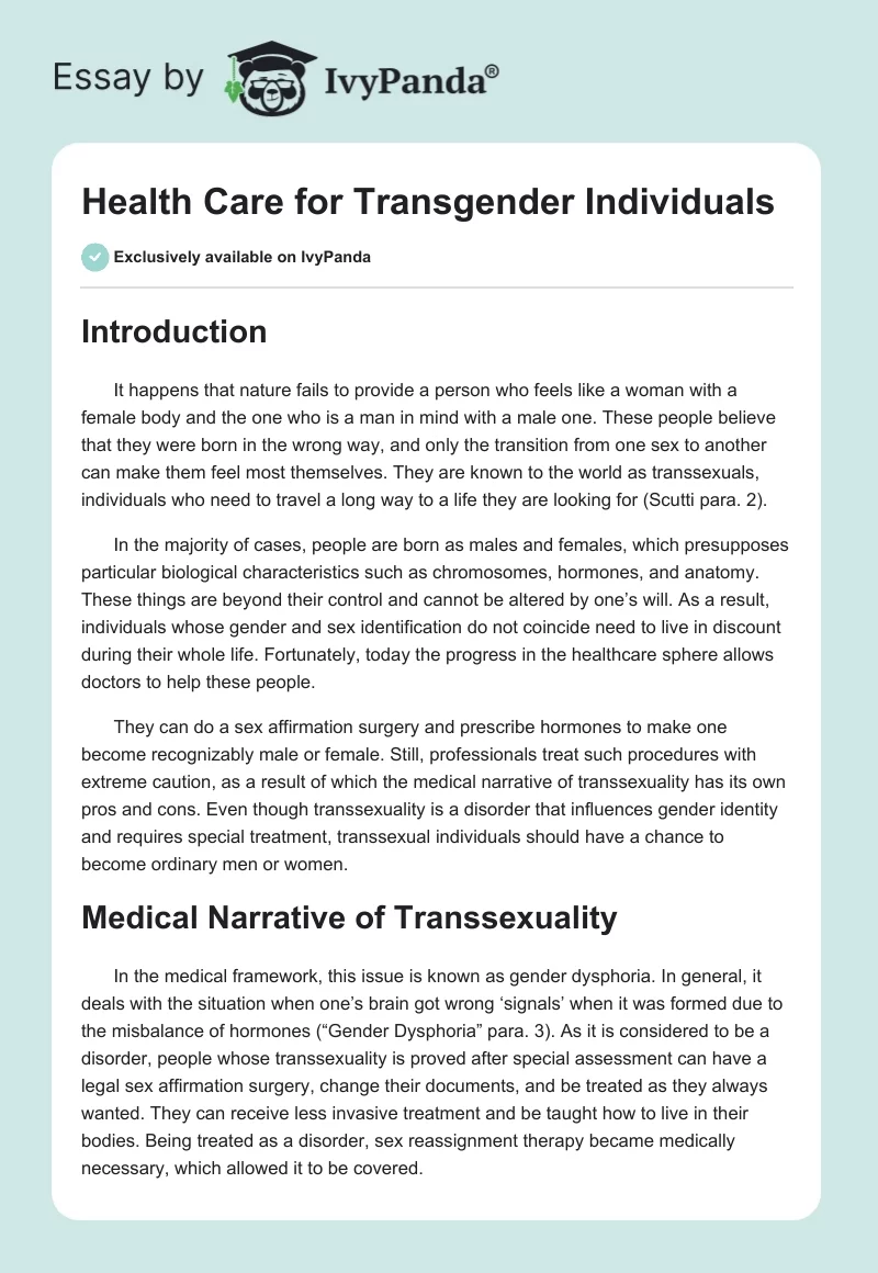 Health Care for Transgender Individuals. Page 1