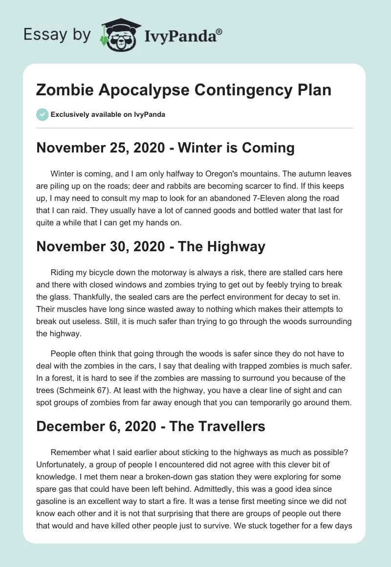 Zombie Apocalypse Contingency Plan. Page 1