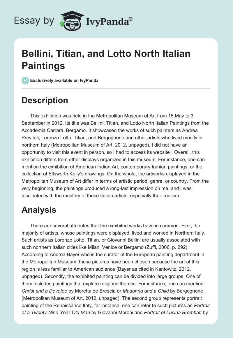 Bellini, Titian, and Lotto North Italian Paintings. Page 1