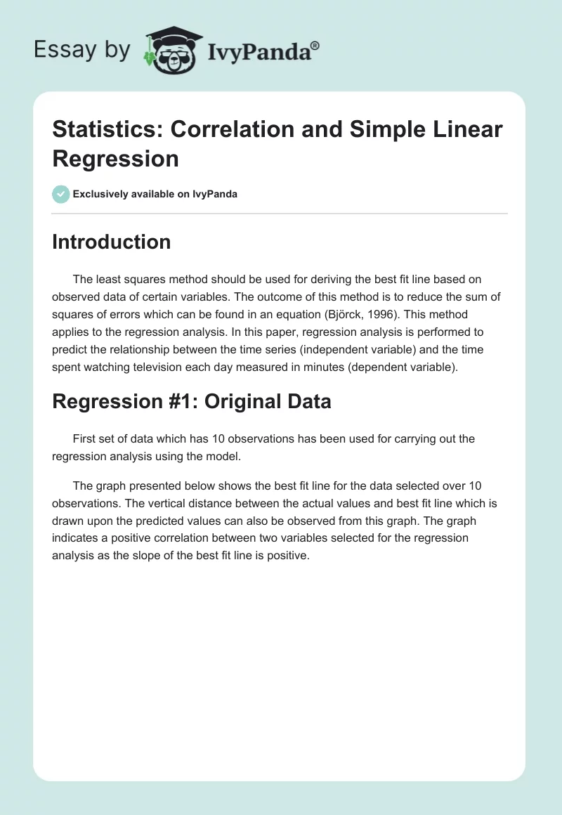 Statistics: Correlation and Simple Linear Regression. Page 1