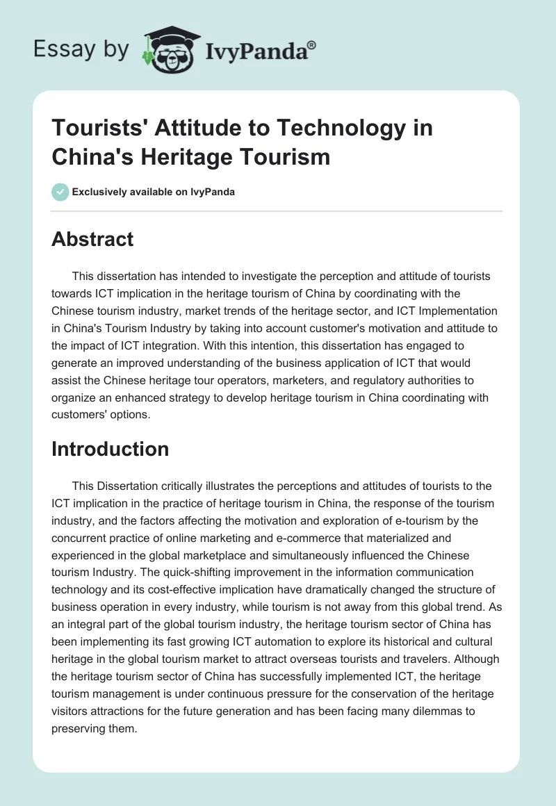 Tourists' Attitude to Technology in China's Heritage Tourism. Page 1