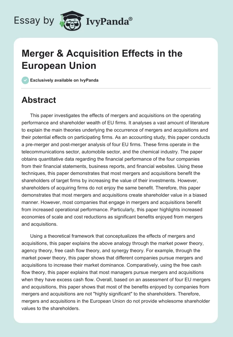 Merger & Acquisition Effects in the European Union. Page 1