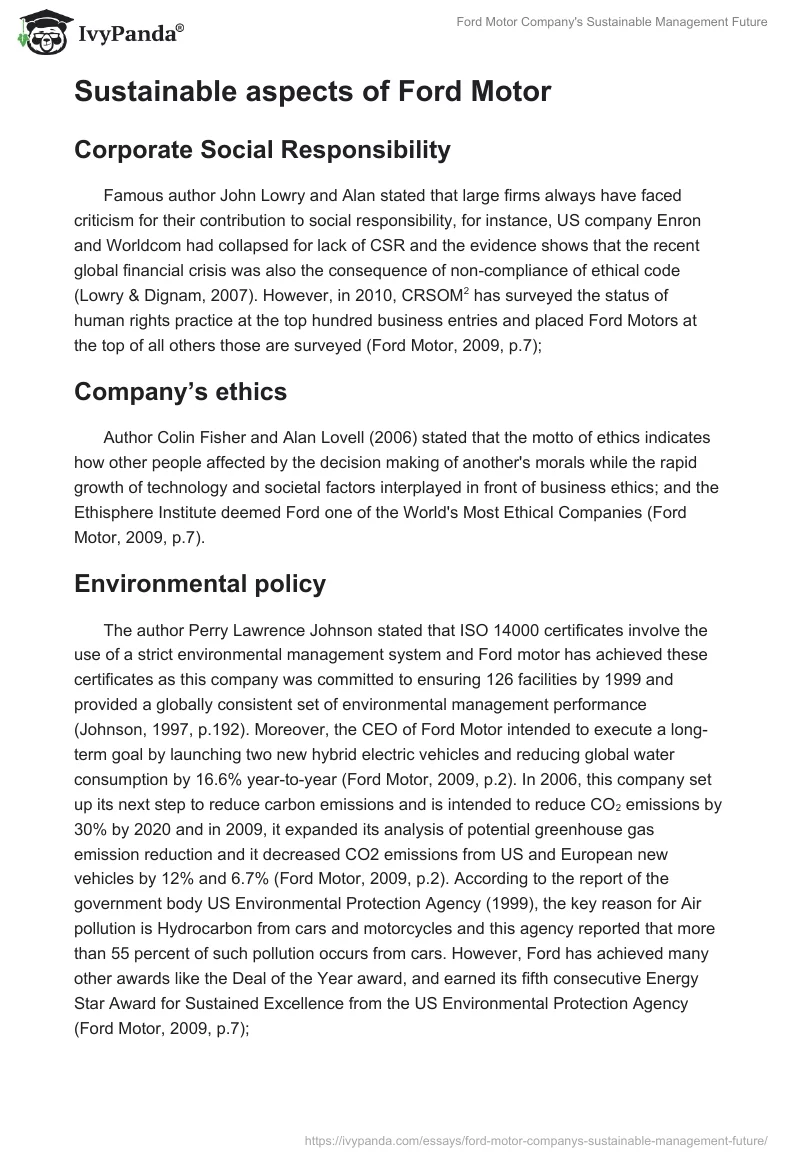 Ford Motor Company's Sustainable Management Future. Page 5