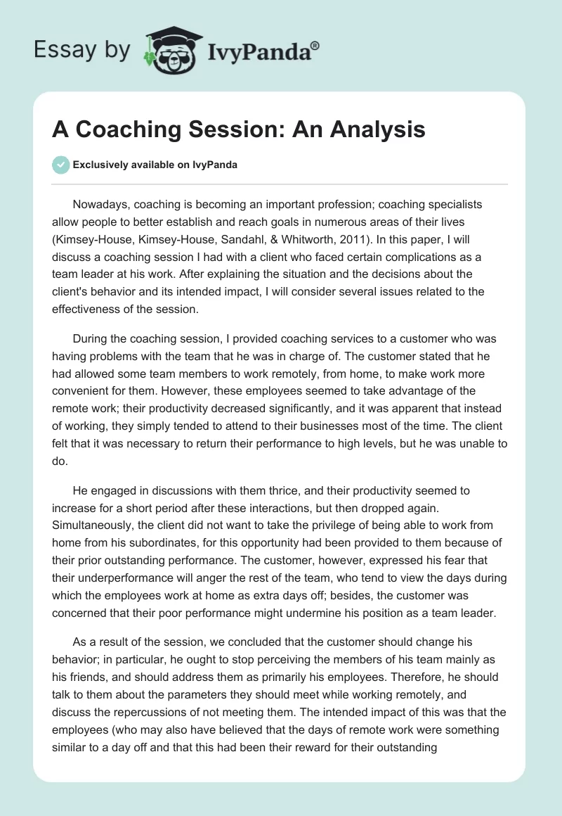 A Coaching Session: An Analysis. Page 1