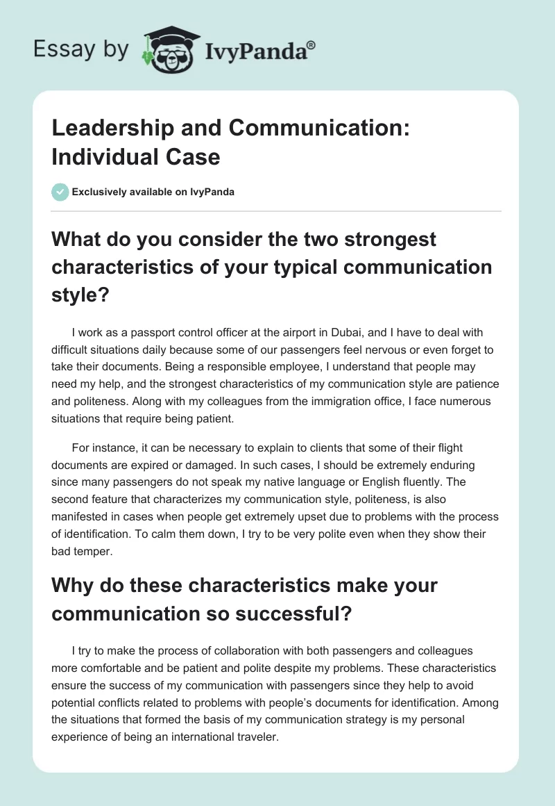 Leadership and Communication: Individual Case. Page 1