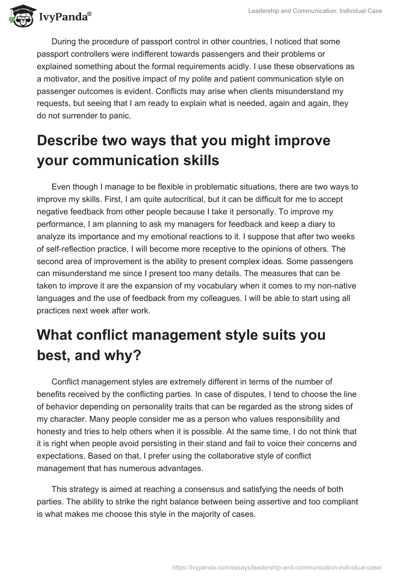 Leadership and Communication: Individual Case. Page 2