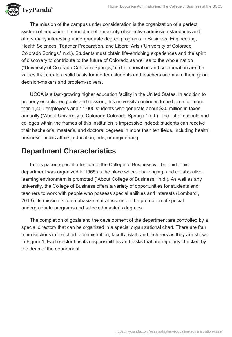 Higher Education Administration: The College of Business at the UCCS. Page 2