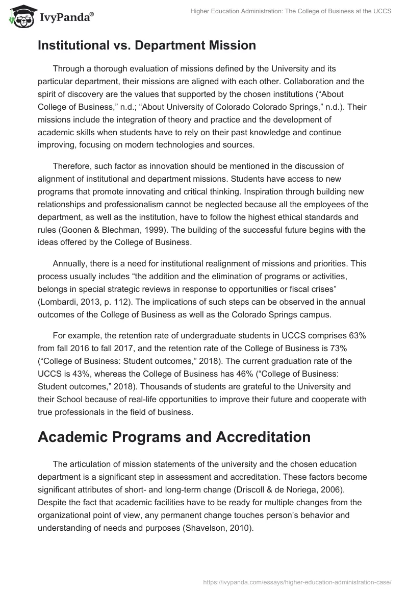 Higher Education Administration: The College of Business at the UCCS. Page 4