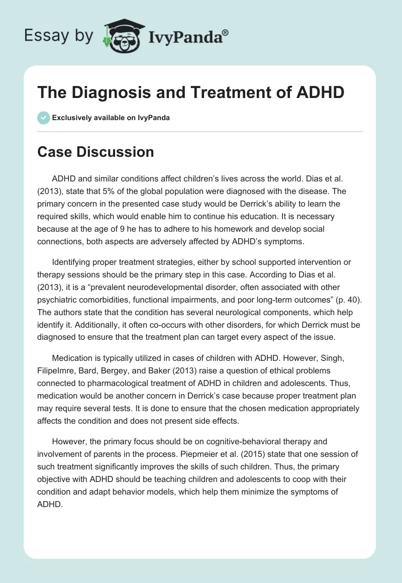 The Diagnosis and Treatment of ADHD. Page 1