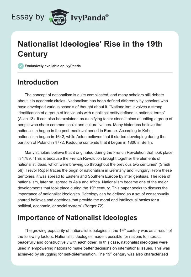 Nationalist Ideologies' Rise in the 19th Century. Page 1
