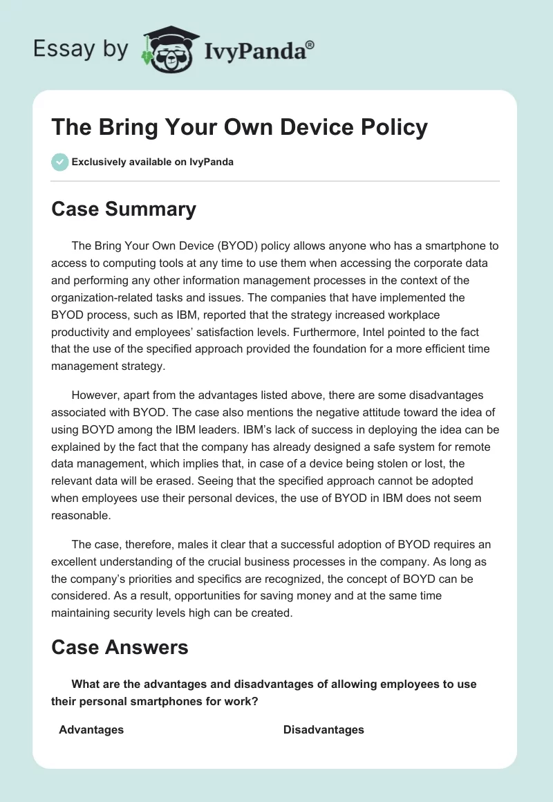 The Bring Your Own Device Policy. Page 1