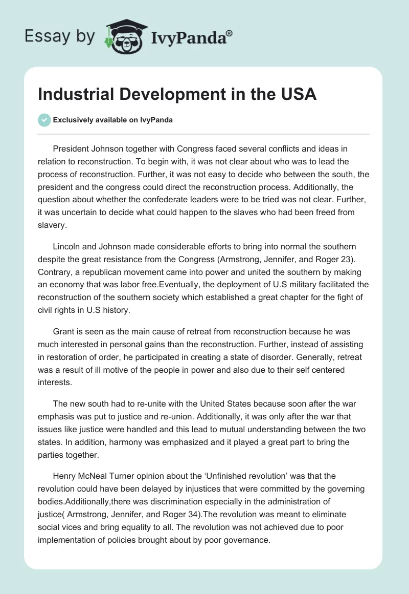 Industrial Development in the USA. Page 1