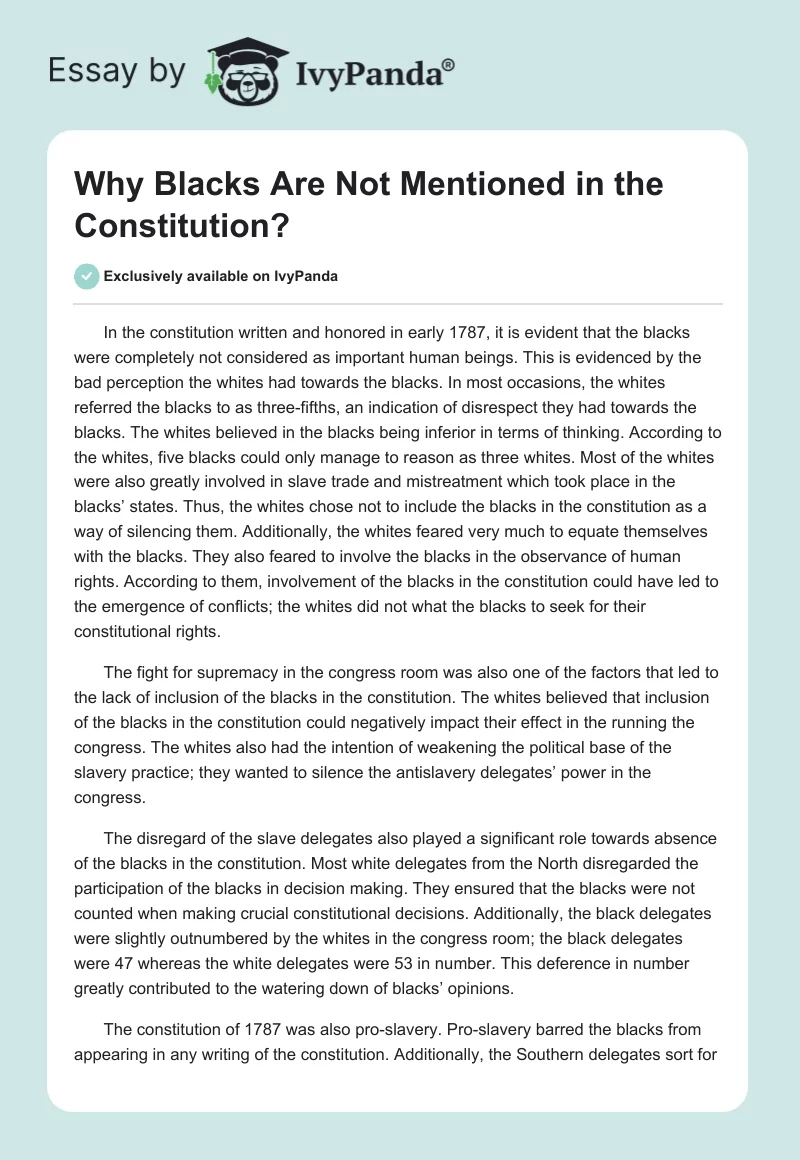 Why Blacks Are Not Mentioned in the Constitution?. Page 1