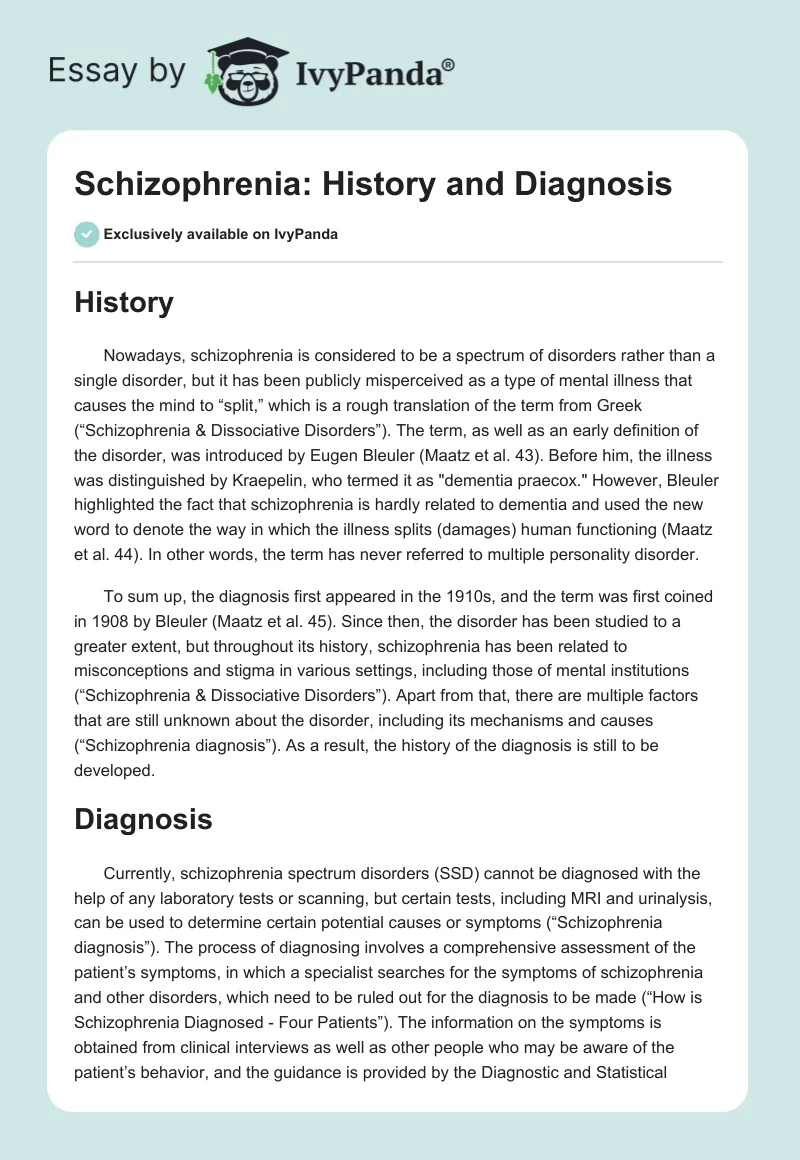 Schizophrenia: History and Diagnosis. Page 1