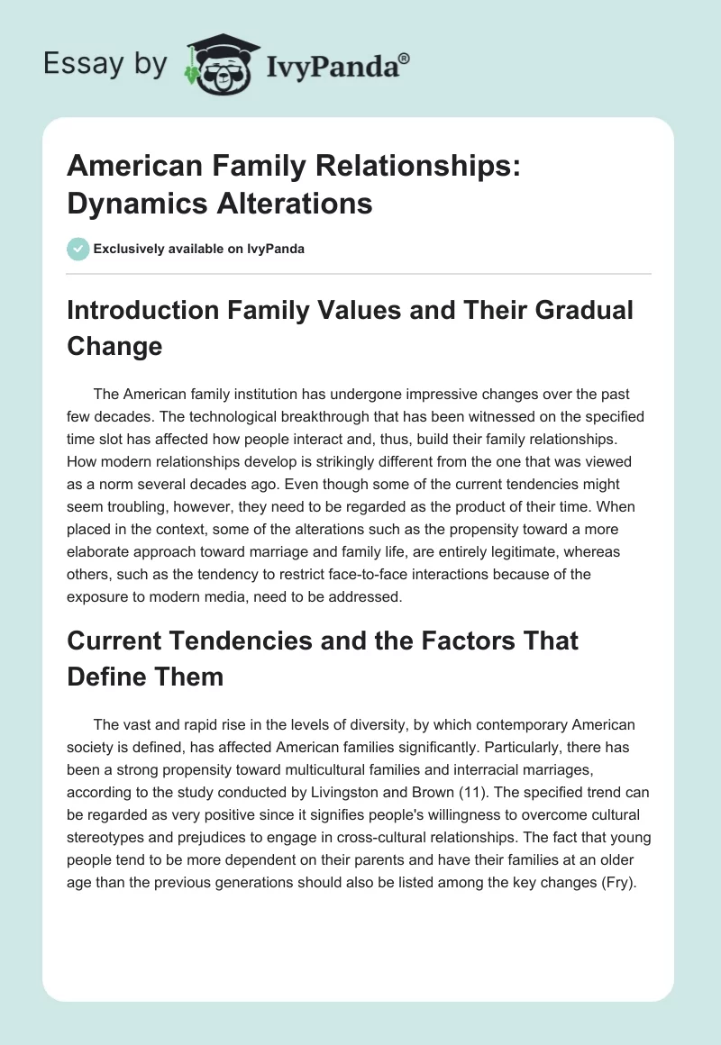 American Family Relationships: Dynamics Alterations. Page 1