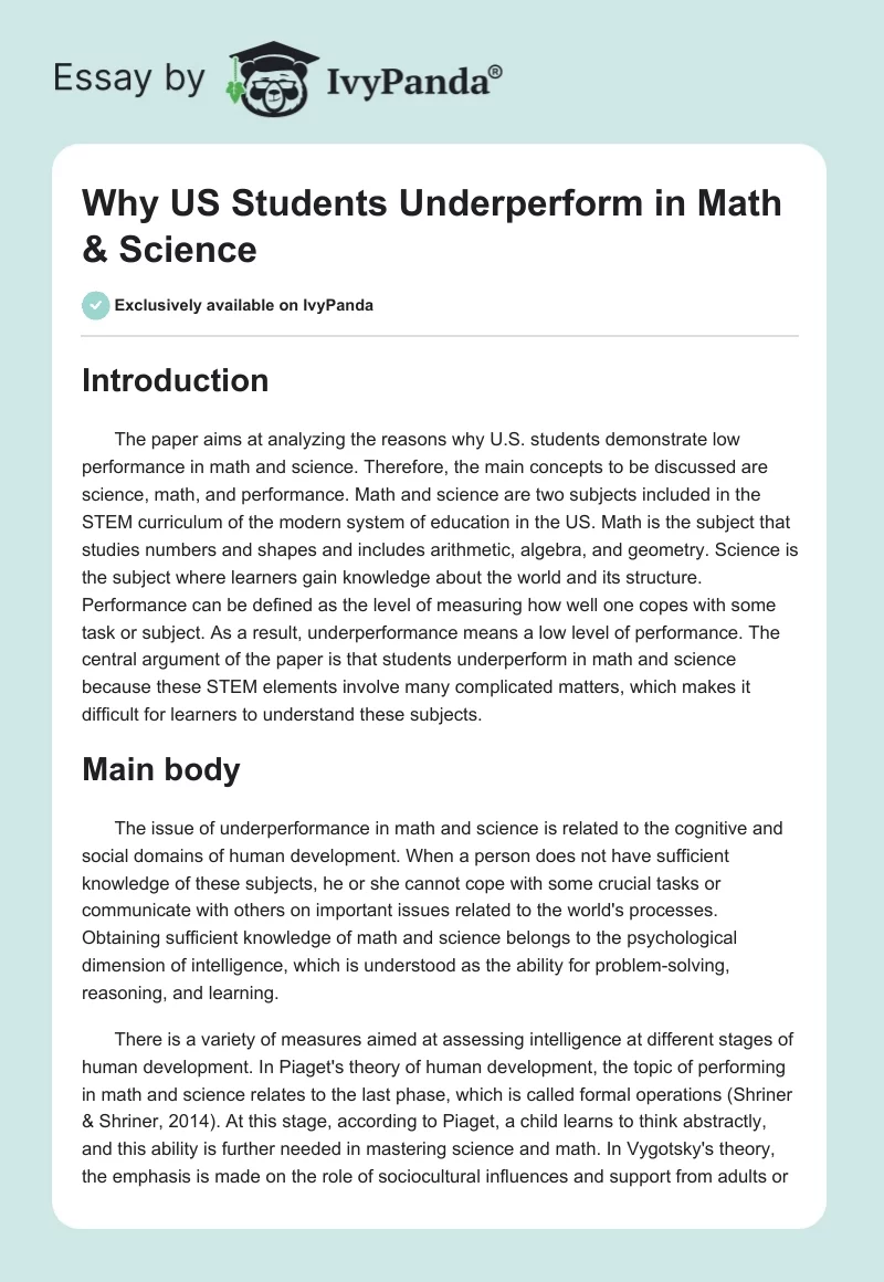 Why US Students Underperform in Math & Science. Page 1