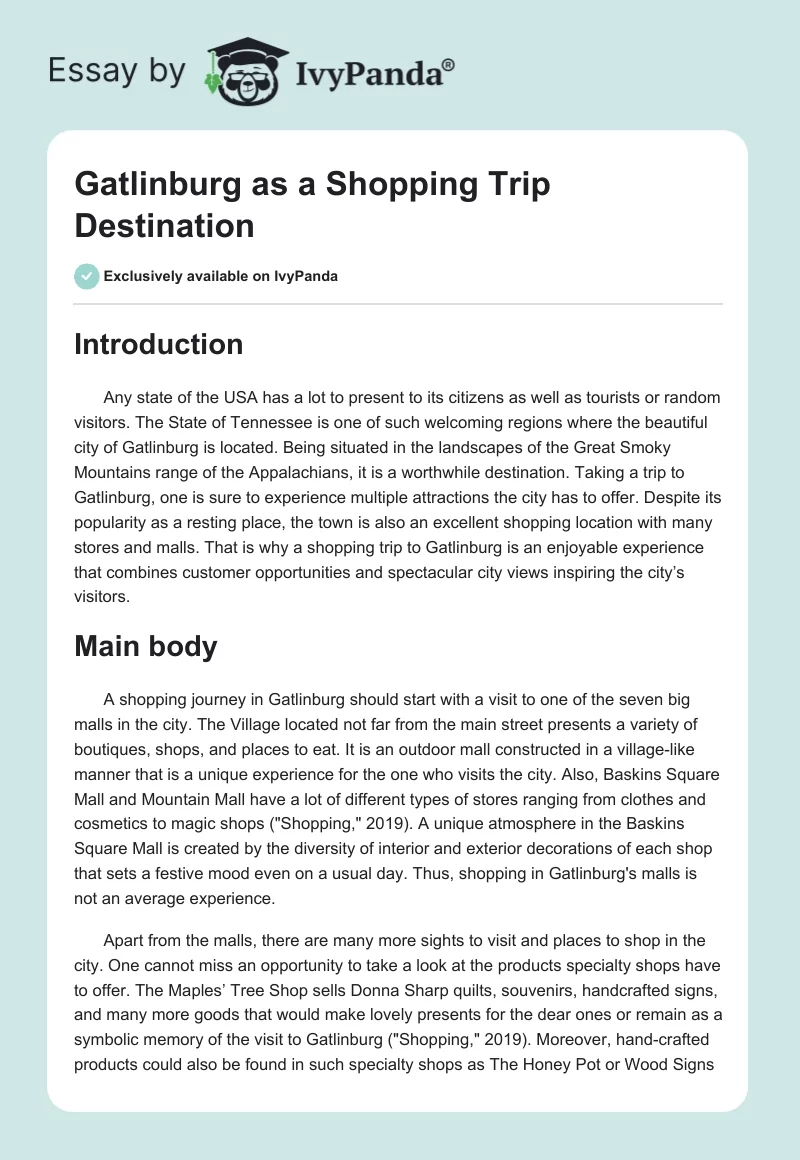 Gatlinburg as a Shopping Trip Destination. Page 1