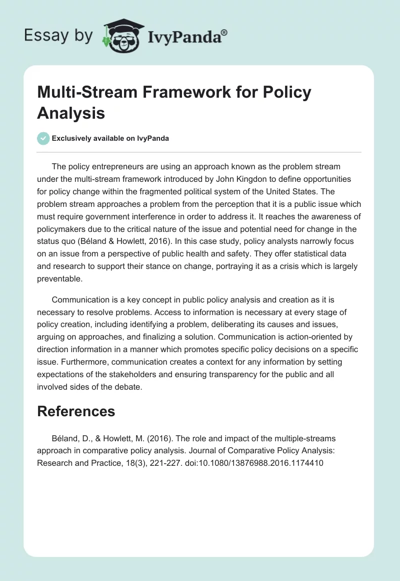 Multi-Stream Framework for Policy Analysis. Page 1