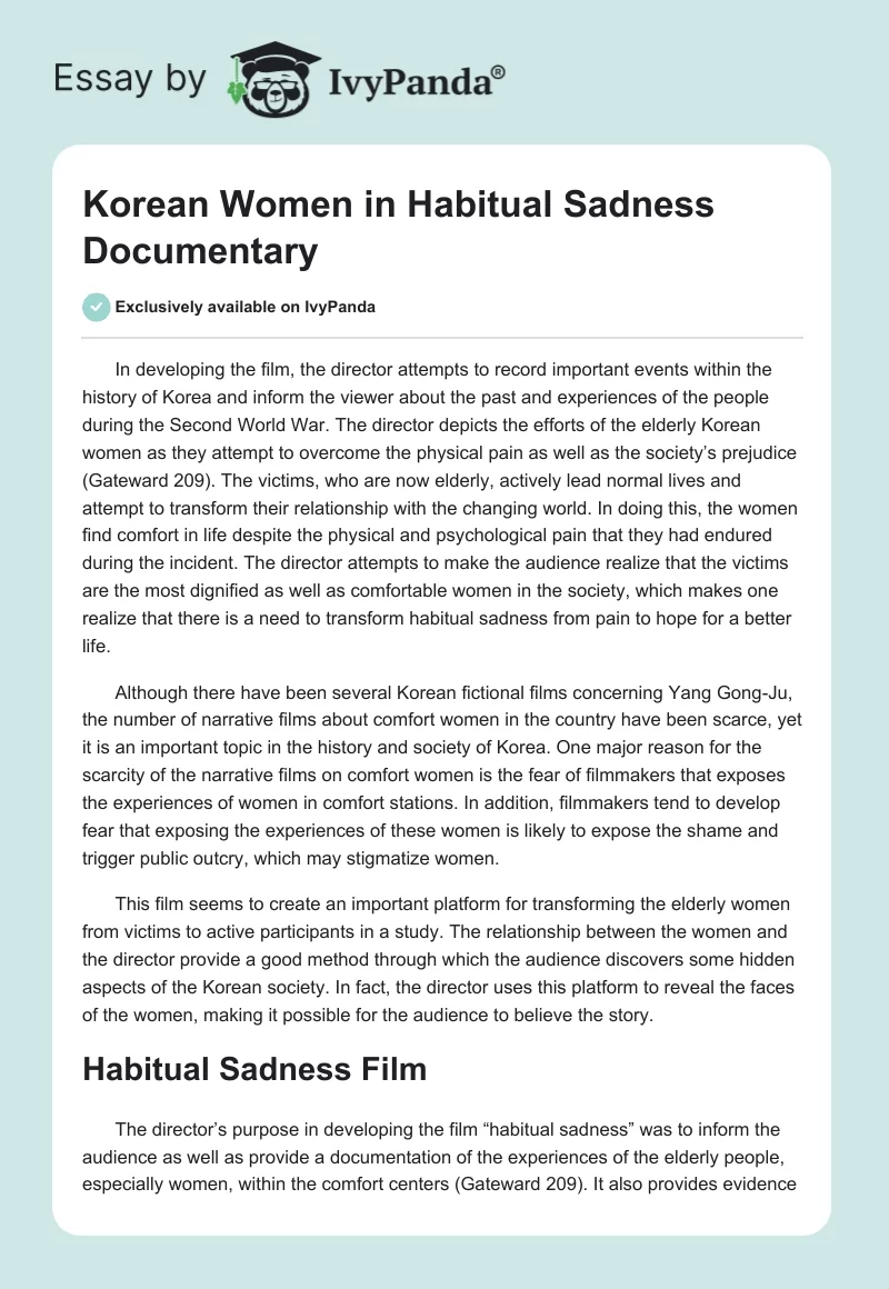 Korean Women in "Habitual Sadness" Documentary. Page 1