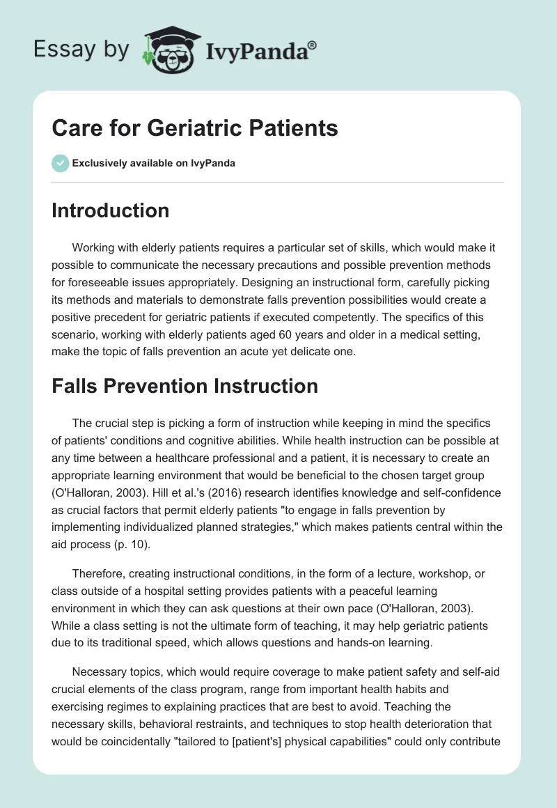 Care for Geriatric Patients. Page 1