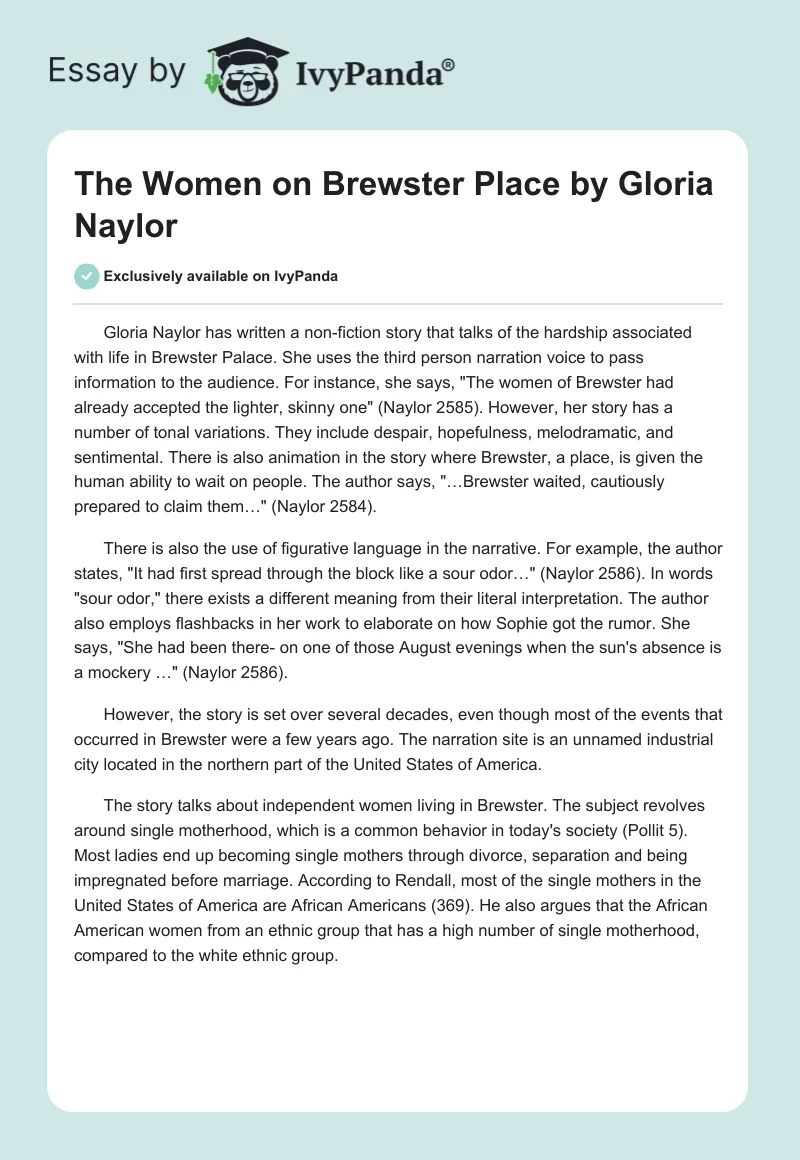 "The Women on Brewster Place" by Gloria Naylor. Page 1
