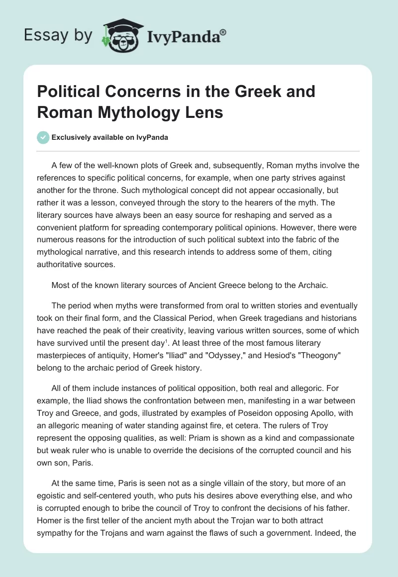 Political Concerns in the Greek and Roman Mythology Lens. Page 1